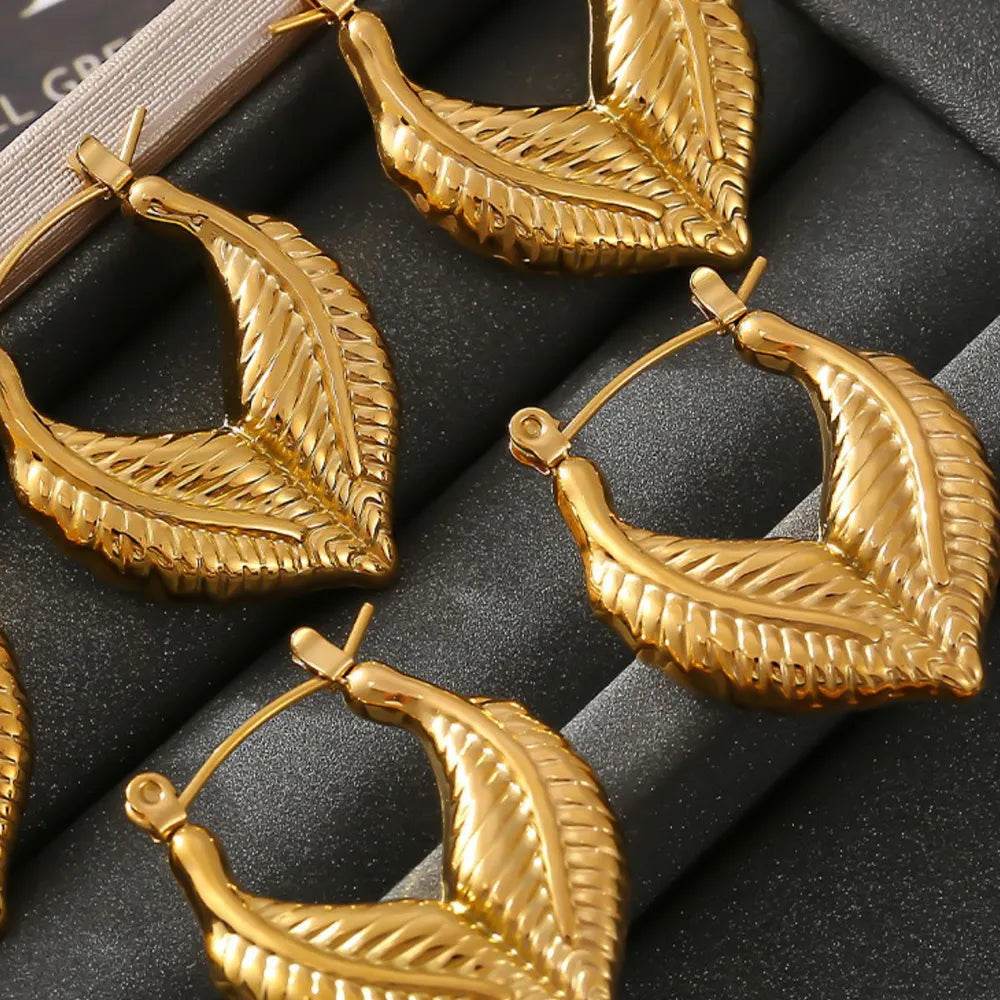 Elegant 18K Gold-Plated Titanium Steel Leaf Shape Earrings - Lightweight & Chic Design