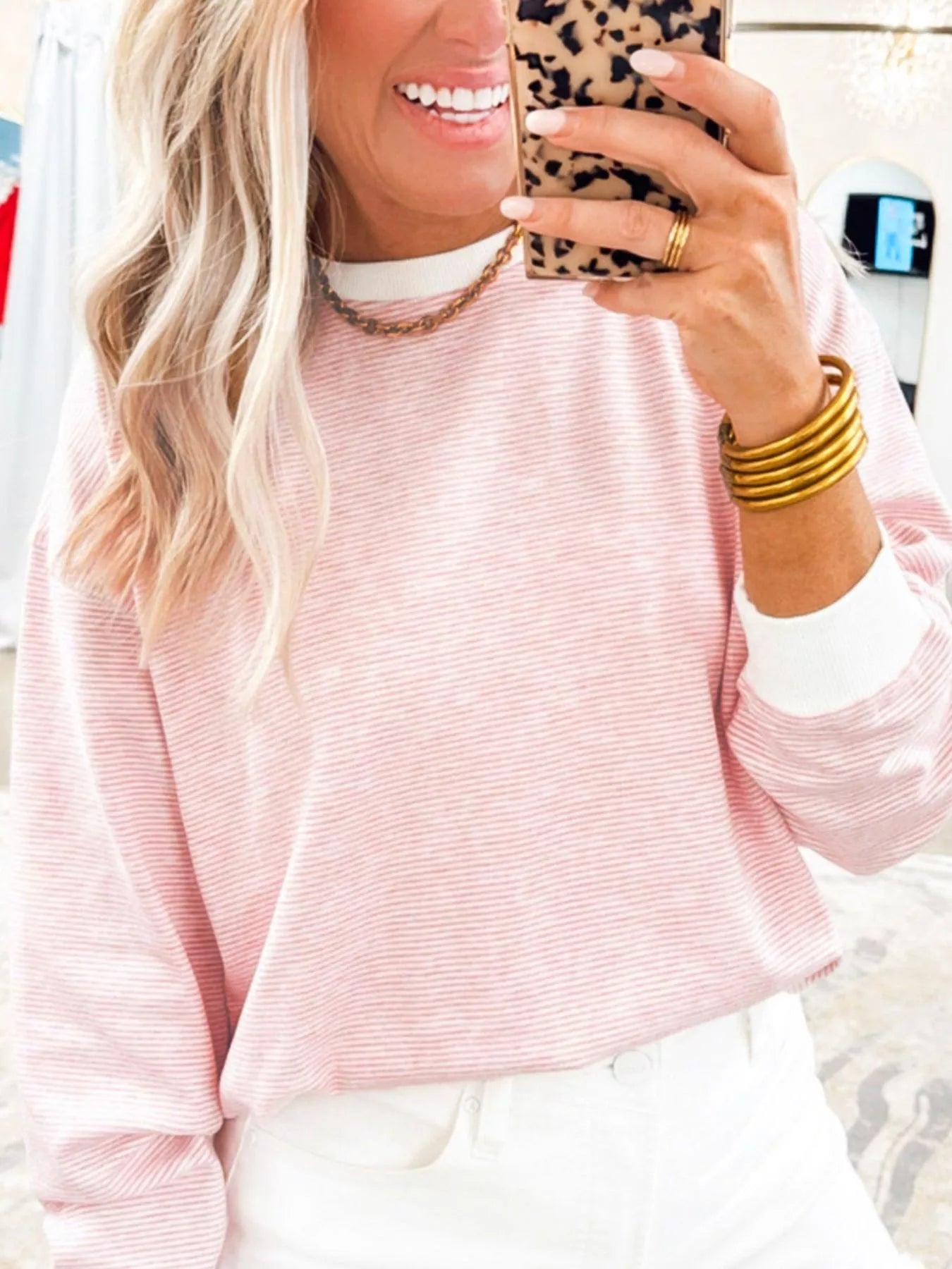 Stylish Stripe Contrast Edge Patchwork Long Sleeve Top - Slightly Stretchy Fabric