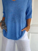 Full Size Relaxed Fit Ribbed Hem Sweater Plus Size Blue
