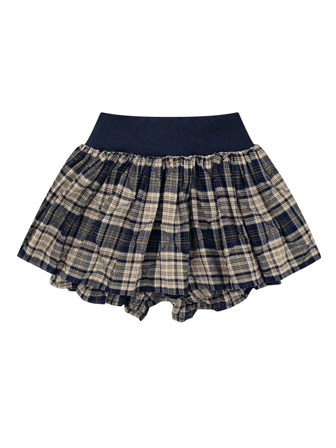Ruched Drawstring Plaid Skort - Lined, 100% Polyester, Stylish & Comfortable for Casual Wear