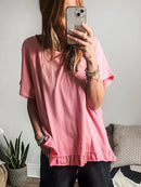 Ruffle Hem Round Neck Relaxed T-Shirt