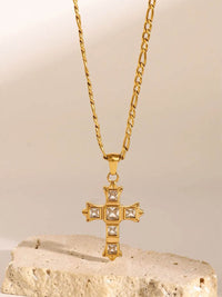 18K Gold-Plated Stainless Steel Zircon Cross Pendant Necklace - Elegant Christian Jewelry - Store 42