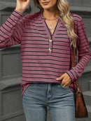 Striped Henley T-Shirt with Button Detail