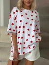 Trendy Heart Print Oversized T-Shirt in 100% Polyester – Stylish and Comfy Casual Wear - Store 42