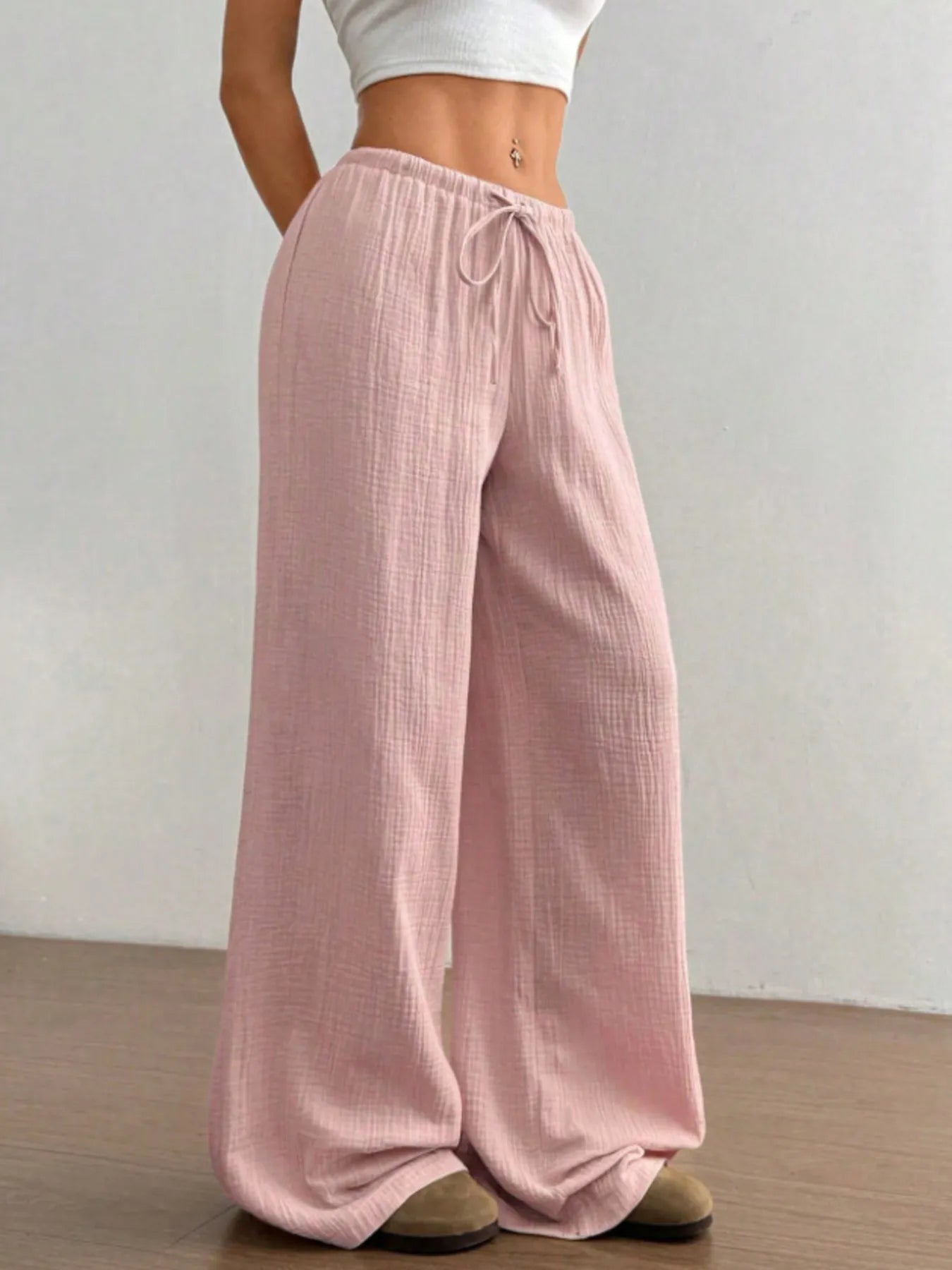 Wide Leg Drawstring Casual Pants