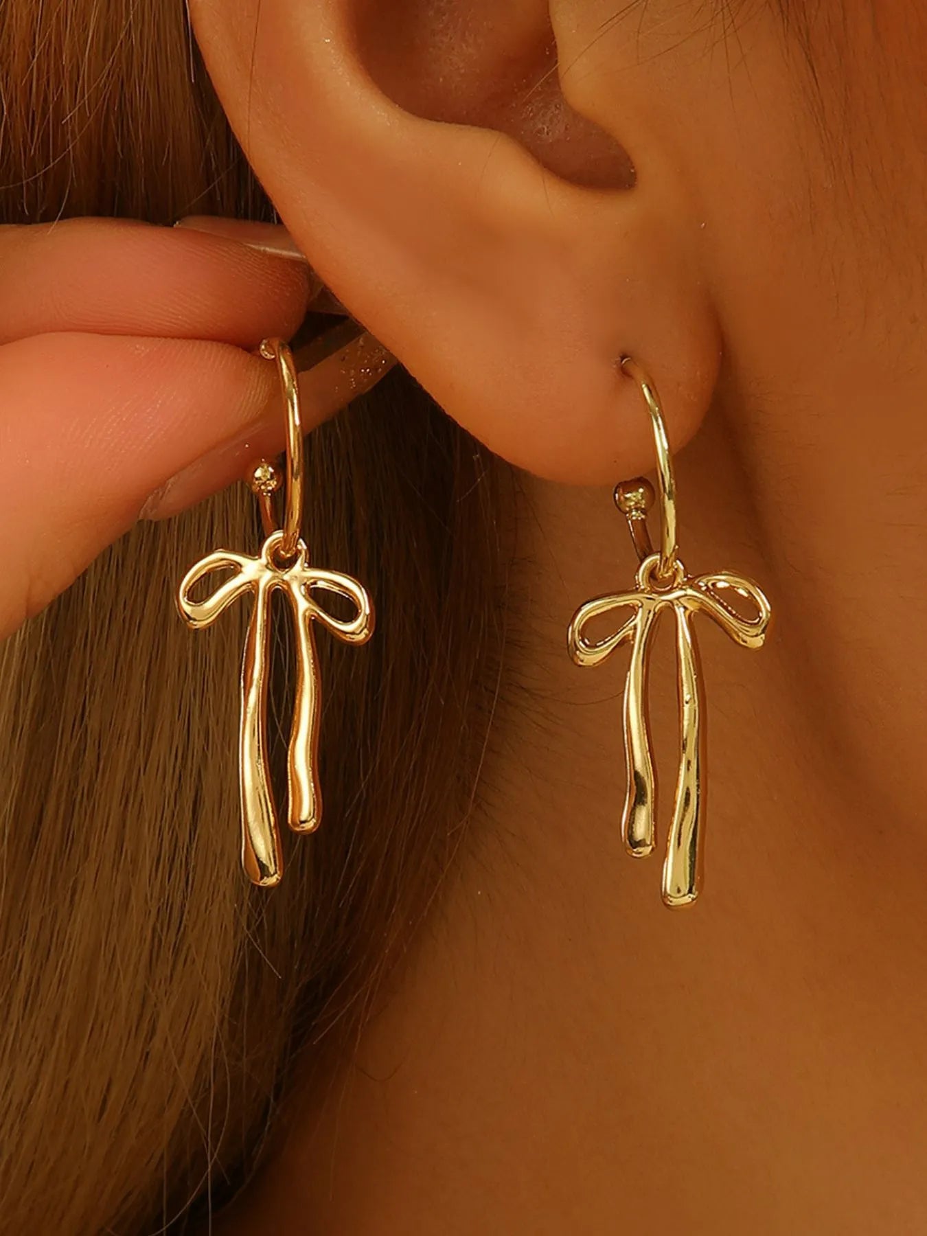 Elegant 18K Gold-Plated Bow Tie Drop Earrings - Lightweight, Hypoallergenic, Perfect for Any Occasion