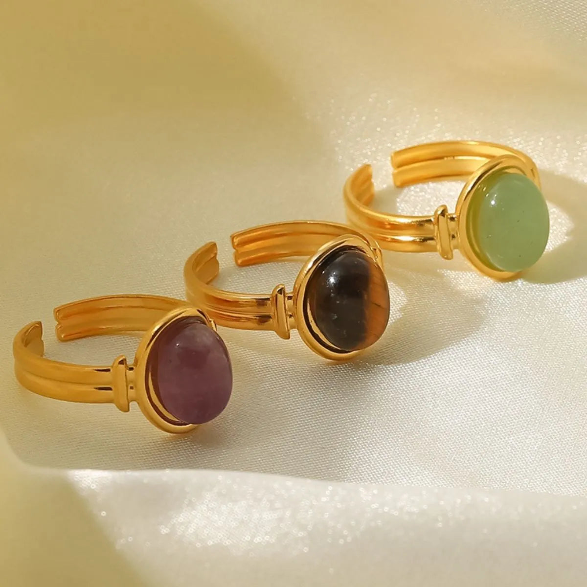 Adjustable Vintage Gold Plated Ring with Natural Tiger's Eye Stone - Unique Fashion Accessory