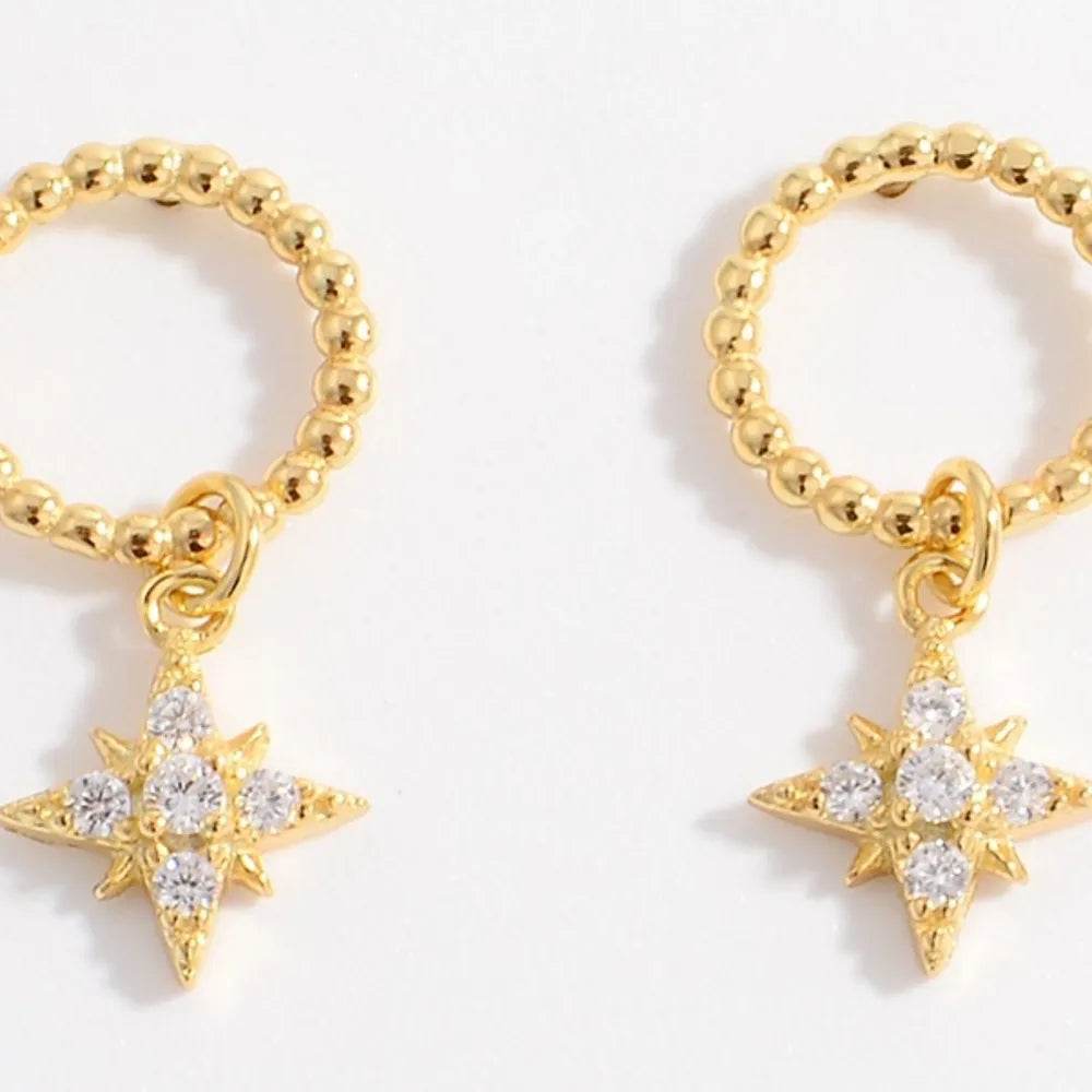 Elegant 925 Sterling Silver Zircon Dangle Earrings - 18K Gold-Plated Beauty - Store 42