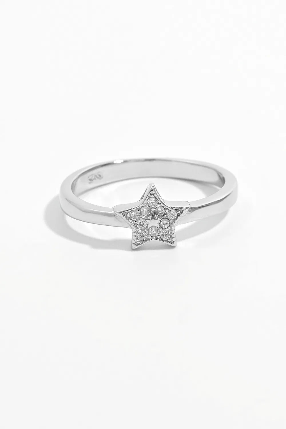 925 Sterling Silver Star Ring with Inland Zircon, Platinum-Plated, Elegant Gift Box Included