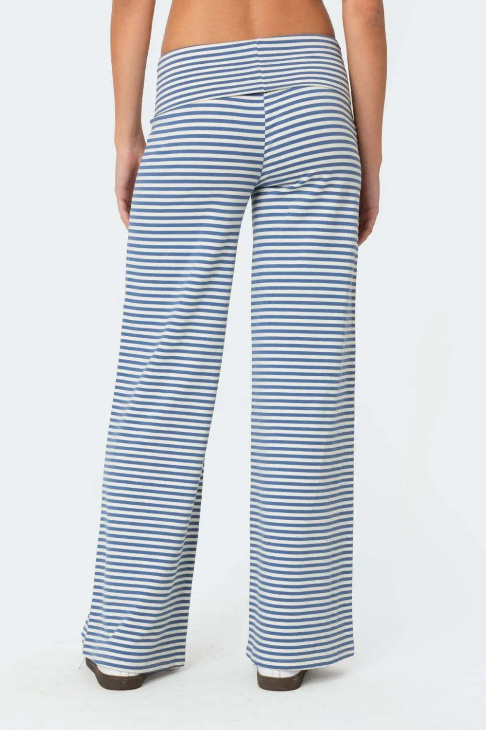Trendy Striped Wide Leg Pants - Opaque Fabric, 65% Polyester, 35% Cotton, Easy Care