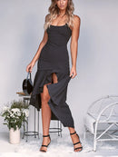 High-Low Ruffled Hem Midi Cami Dress
