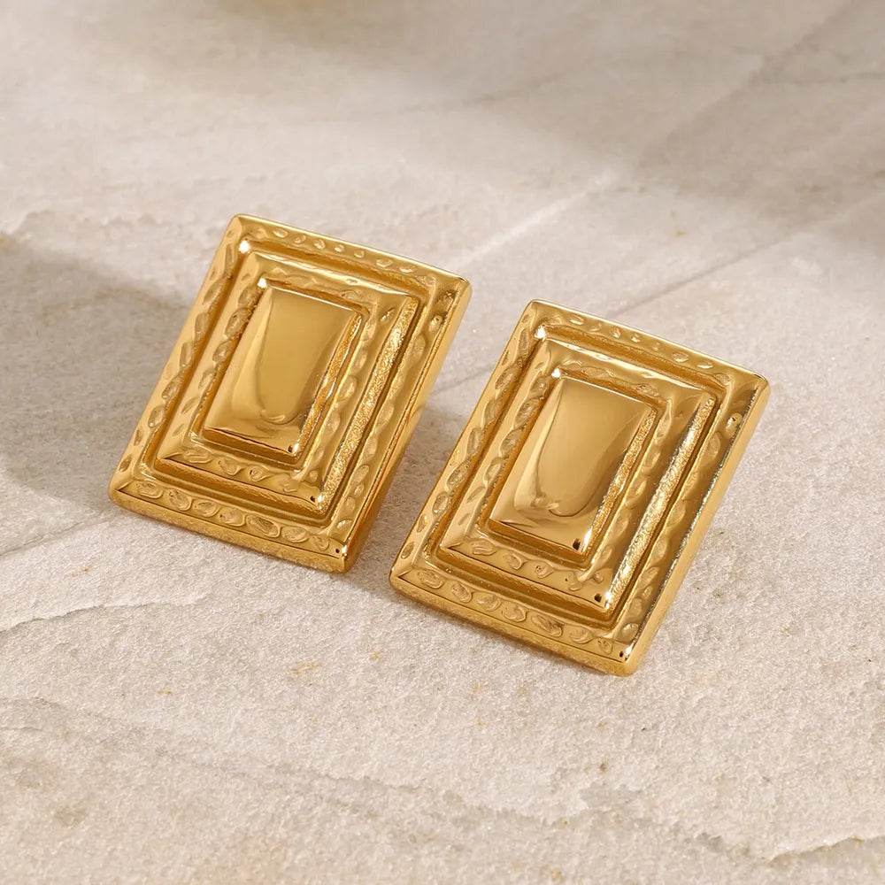 18K Gold-Plated Stainless Steel Square Shape Earrings - Store 42