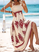 Smocked Printed Wide Strap Maxi Dress