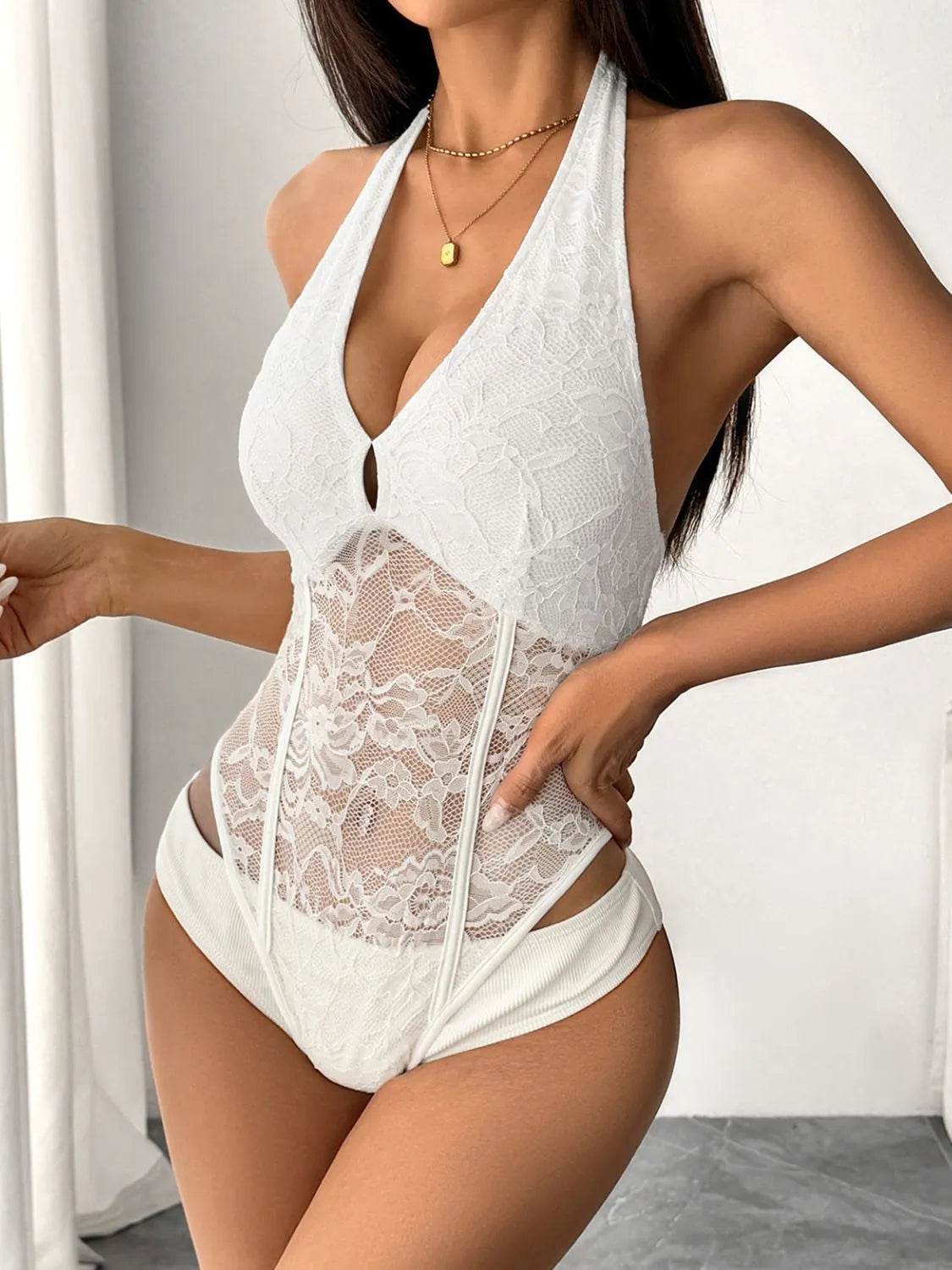 Lace Halter Neck Bodysuit - Store 42