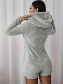 Furry Half Zip Long Sleeve Hooded Bodysuit - Store 42