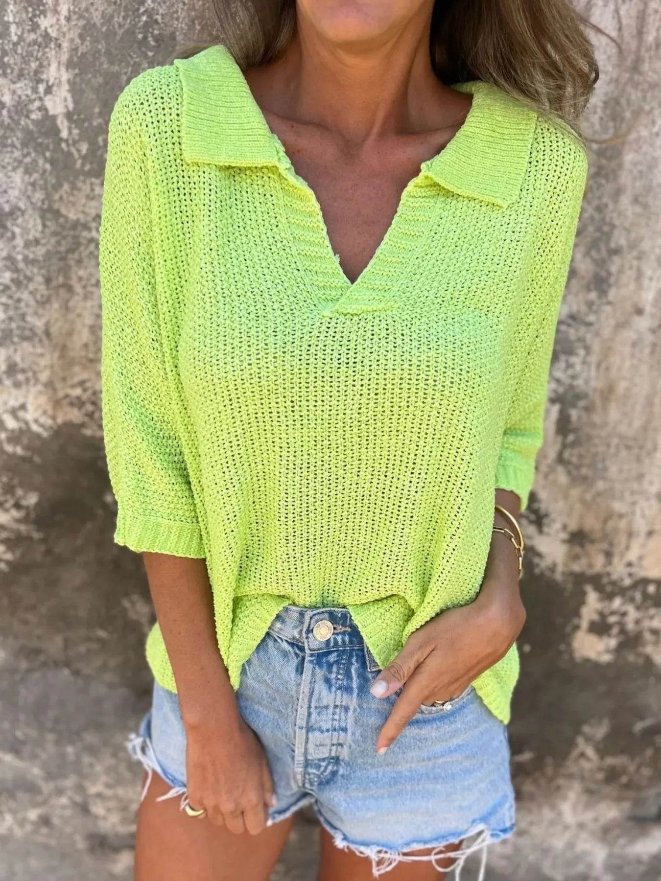 Full Size Johnny Collar Loose Knit Sweater Plus Size - Store 42