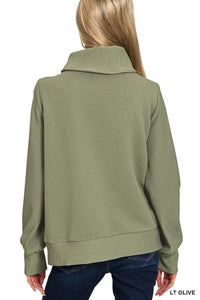 Zenana Ribbed High Neck Half Zip Pullover & Pants Set