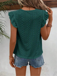 Elegant Eyelet Round Neck Cap Sleeve Top - 95% Polyester, No Stretch, Imported - Store 42