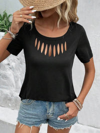 Trendsi Cutout Neckline Short Sleeve T-Shirt - Comfortable Stretchy Fit with Chic Style - Store 42