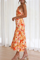 Ruched Printed Single Shoulder Midi Dress