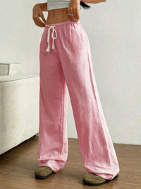 Drawstring Striped Wide Leg Pants