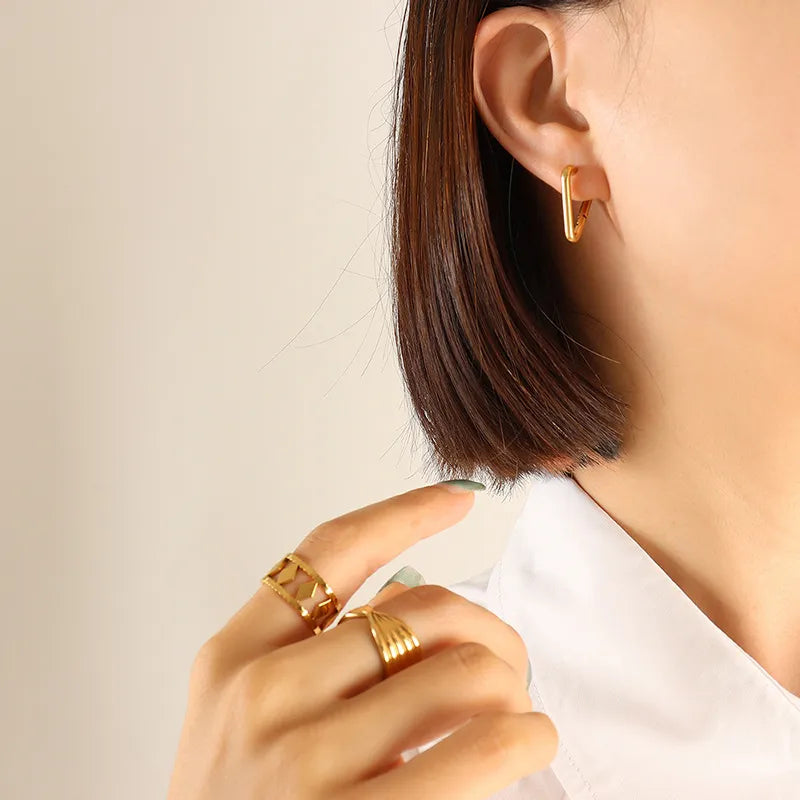 Geometric Huggie Earrings in 18K Gold-Plated Titanium Steel - Unique Triangle, Square & More Designs