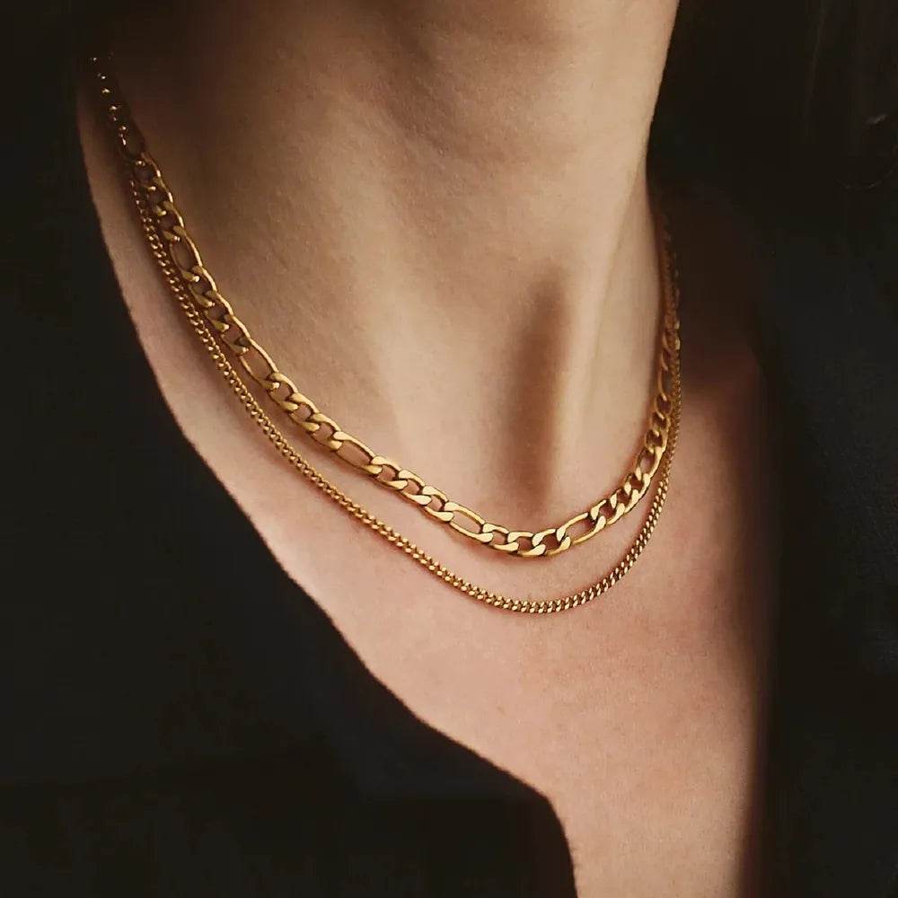 18K Gold-Plated Stainless Steel Double-Layered Necklace - Elegant Layered Design & Durability - Store 42