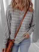Sleek Stripe Dolman Sleeve Drop Shoulder Top - Soft Stretchy Blend, Easy Care, Imported Fashion - Store 42