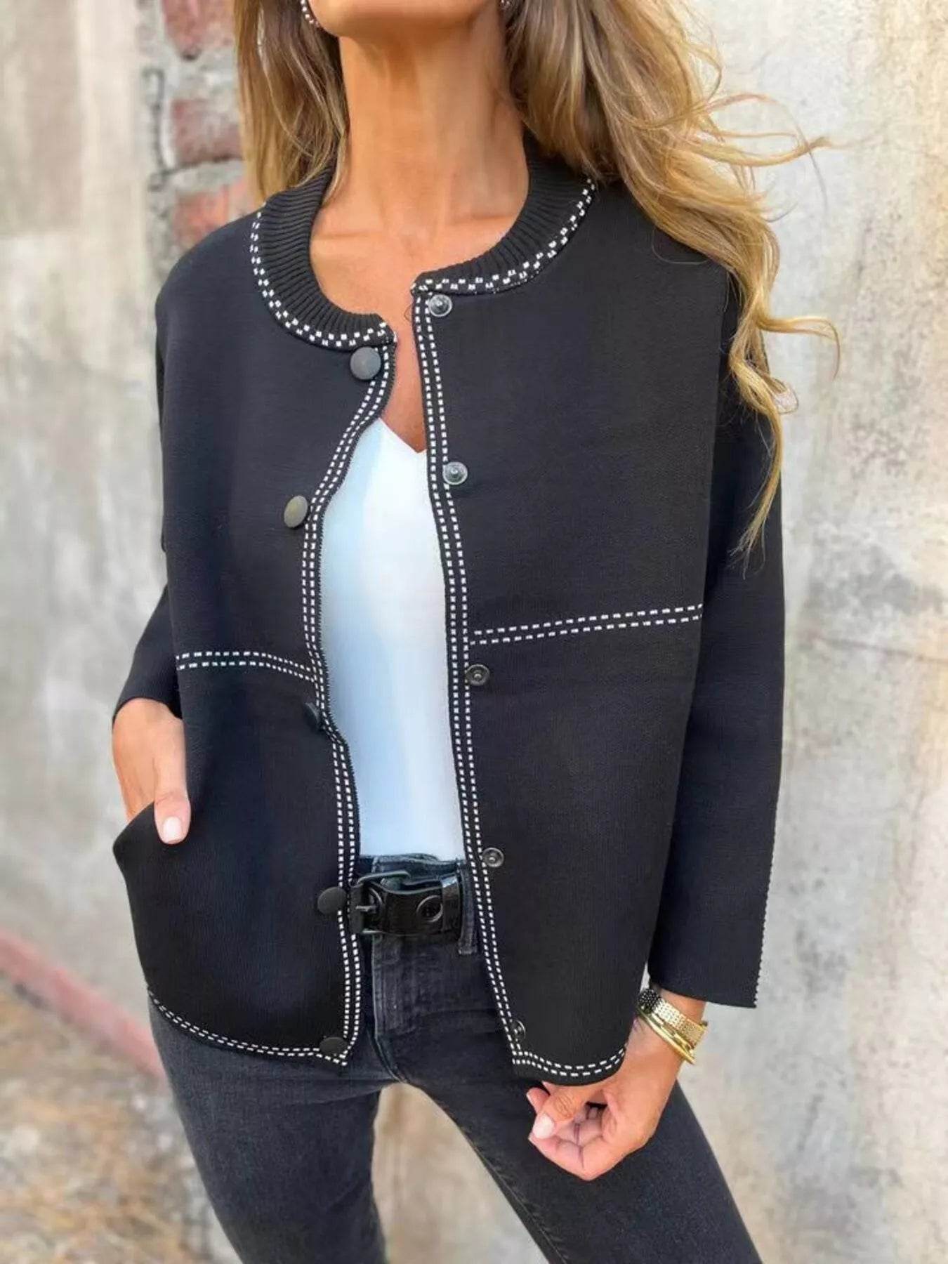 Full Size Button Up Long Sleeve Cardigan Plus Size - Store 42