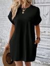 Round Neck Short Sleeve Mini Dress Black