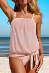 Square Neck Spaghetti Strap Tankini Set Blush Pink
