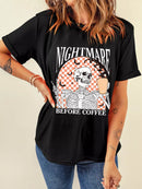 Halloween Skull Checkerboard Graphic Round Neck Tee - Store 42