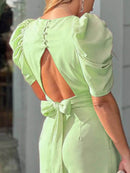 Full Size Cutout V-Neck Puff Sleeve Jumpsuit Plus Size - Store 42