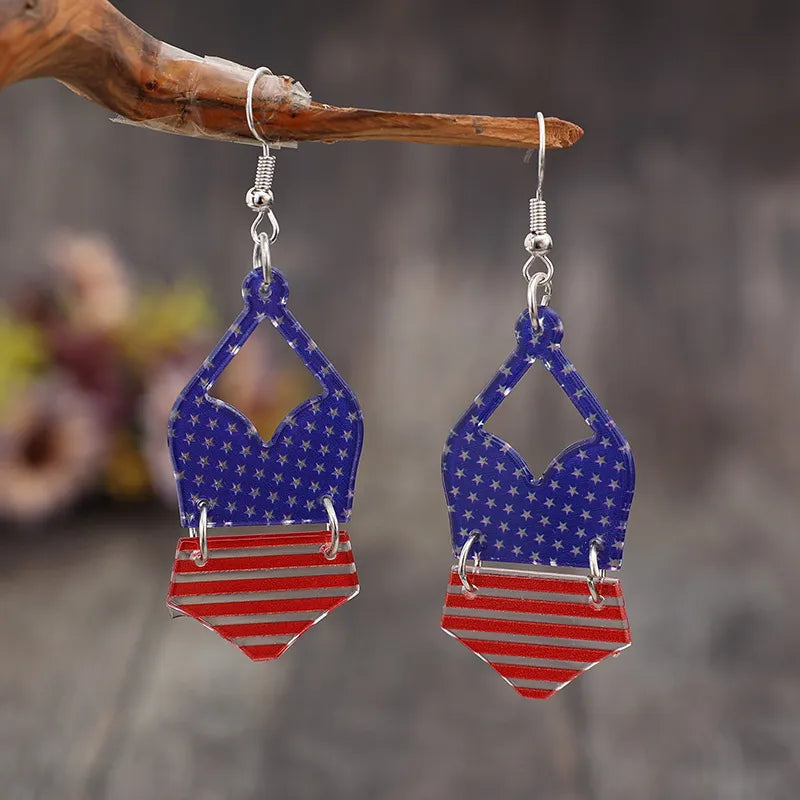 Patriotic US Flag Acrylic Earrings - Stylish Alloy Jewelry for Independence Day Celebrations