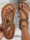 Toe Loop PU Leather Flats Sandals Caramel