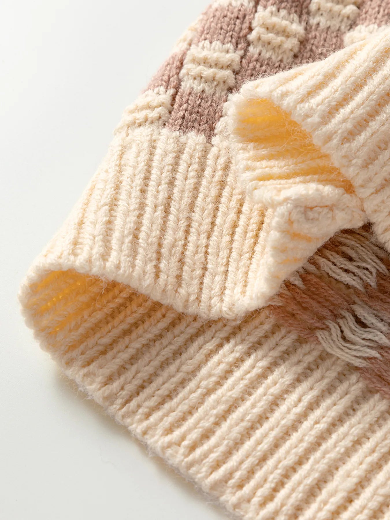 Stripe Checkerboard Drop Shoulder Balloon Sleeve Sweater