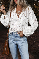 Eyelet V-Neck Long Sleeve Blouse