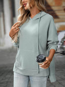 Slightly Stretchy Textured Drawstring Long Sleeve Hoodie with Pocket - Trendy Casual Wear - Store 42