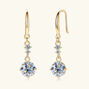 2 Carat Moissanite 925 Sterling Silver Earrings Gold One Size