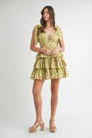 MABLE Floral Print Shoulder Tie Layered Mini Dress