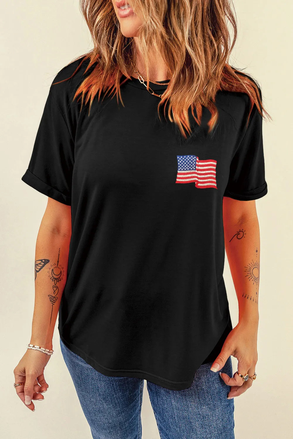 US Flag Short Sleeve T-Shirt for Women - Opaque Round Neck, Casual Comfort Tee
