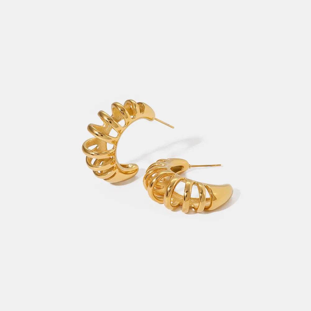 Elegant 18K Gold-Plated Stainless Steel Cutout C-Hoop Earrings - Stylish & Lightweight - Store 42