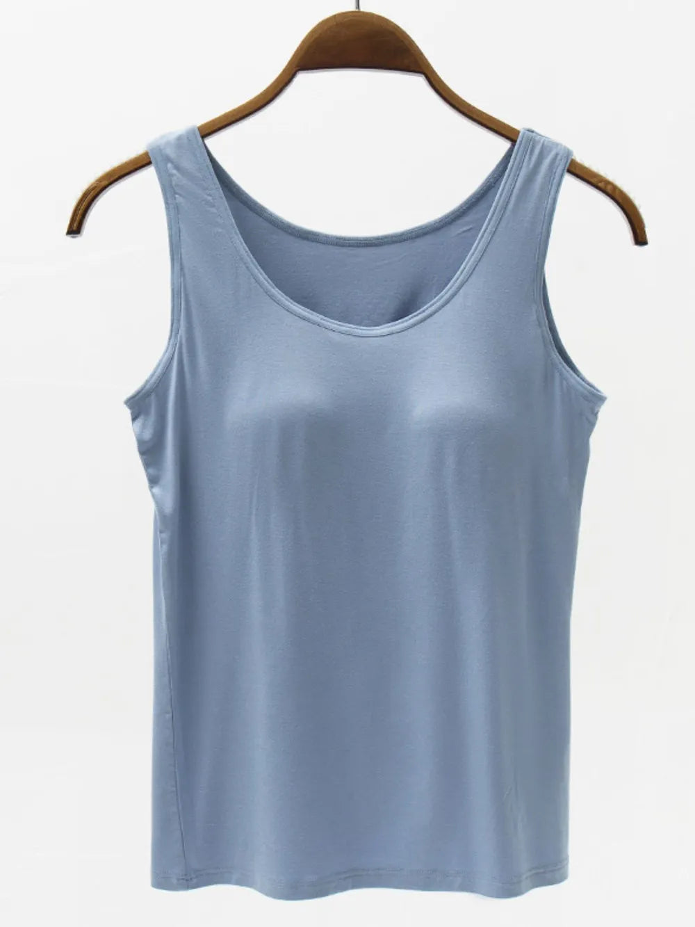 Full Size Wide Strap Modal Tank with Bra Light Blue
