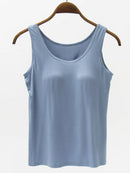 Full Size Wide Strap Modal Tank with Bra Light Blue
