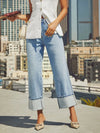 High Waisted Straight Leg Rolled Jeans Light