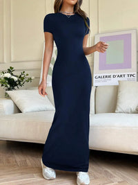 Short Sleeve Maxi Tee Dress Navy