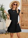 Round Neck Cap Sleeve Mini Dress Black