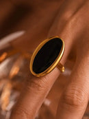 18K Gold-Plated Stainless Steel Elliptical Open Ring with Oil Drip Design - Elegant Jewelry Piece - Store 42