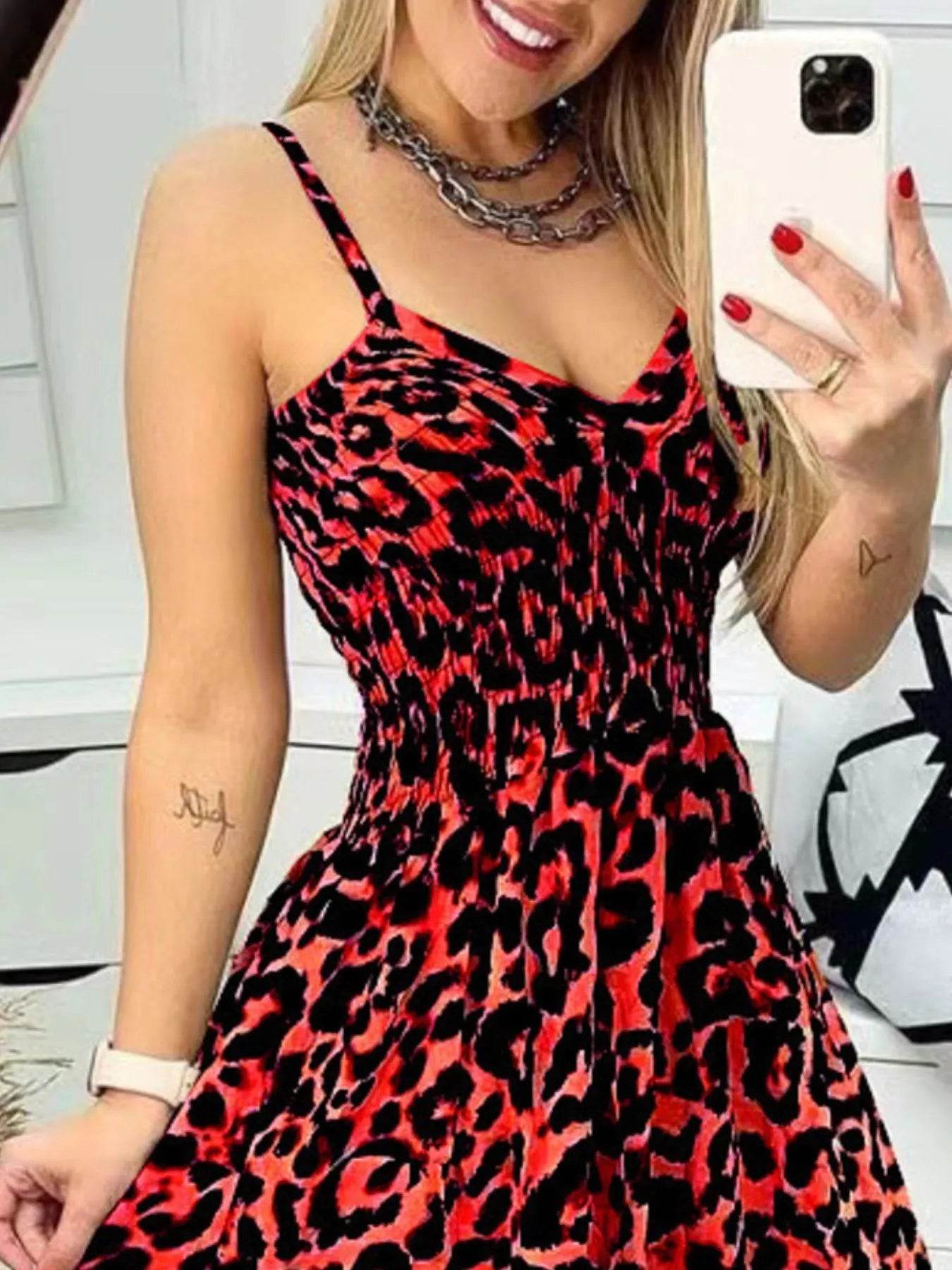 Full Size Leopard Print Spaghetti Strap Maxi Dress Plus Size - Store 42
