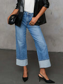 High Waisted Straight Leg Rolled Jeans